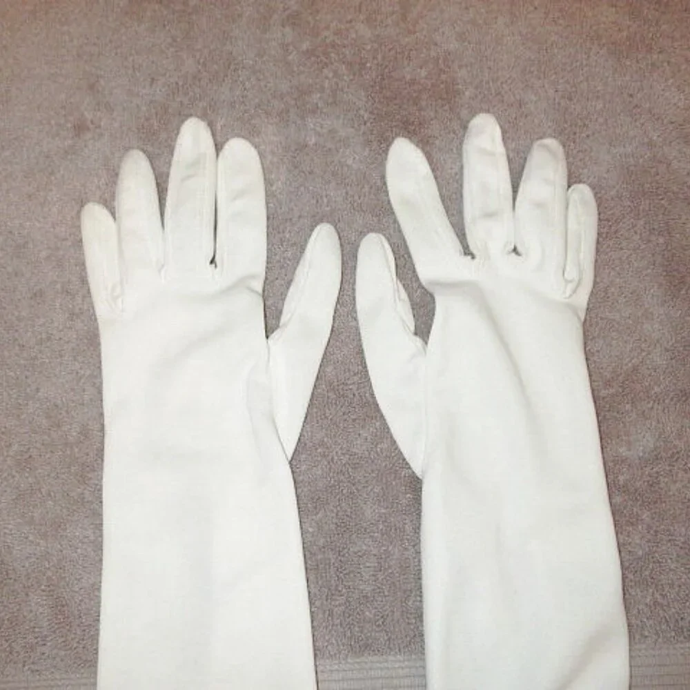 Vtg Long Satin Opera Gloves OS Formal Elegant Evening Wear Hollywood Regency 70s